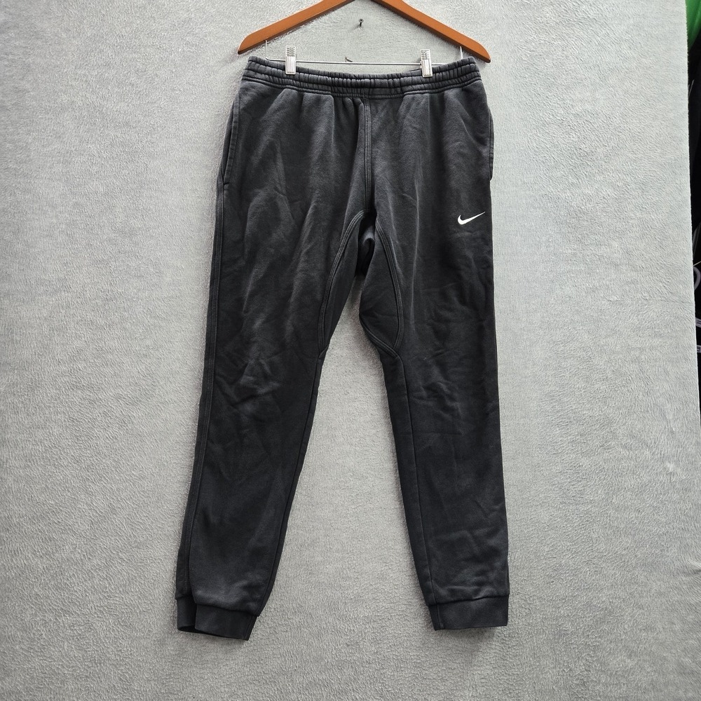 Nike Men Activewear Pants M Black Embroidered Sweatpants Fleece Logo 26" Inseam